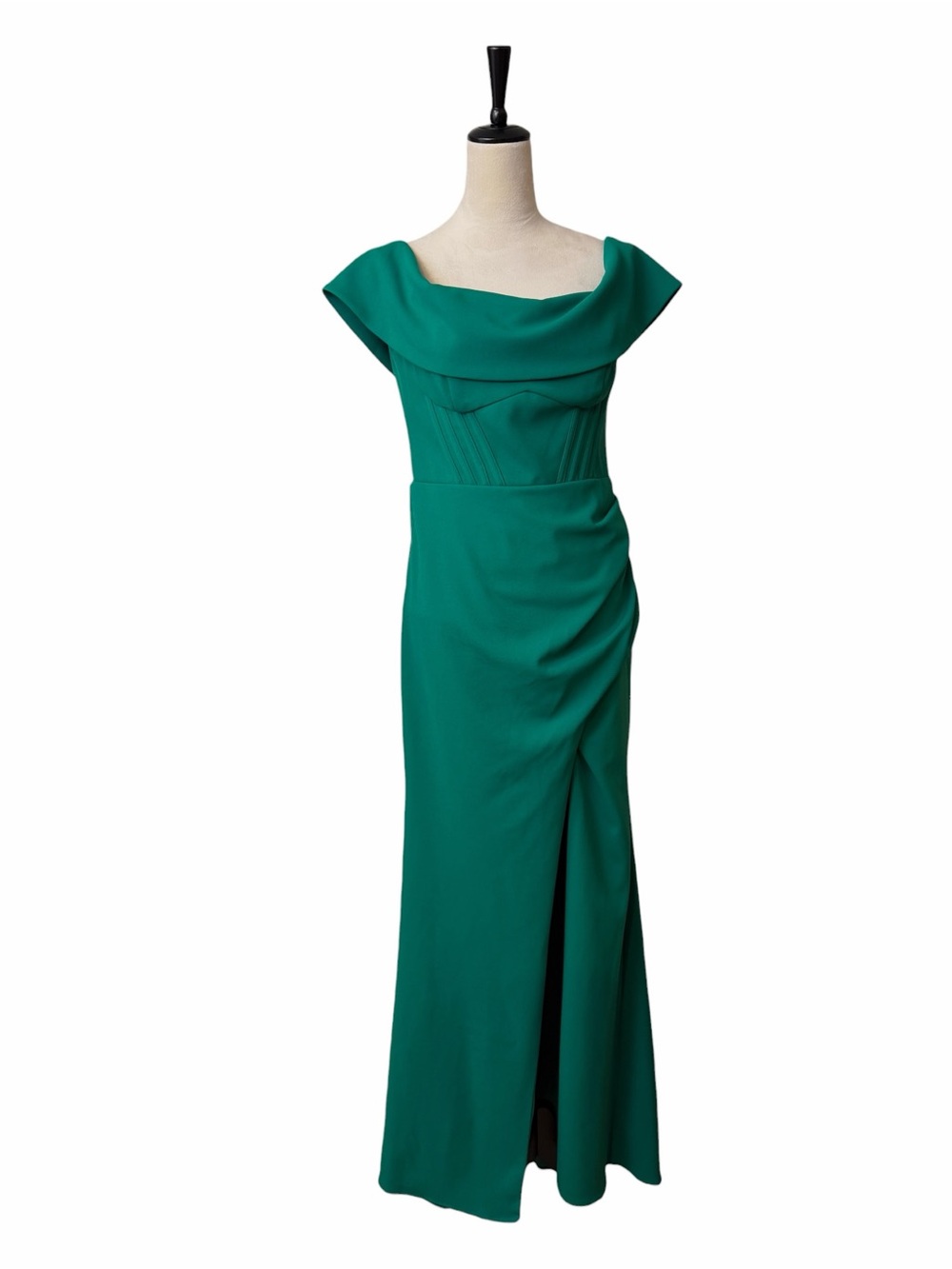 Betsy & Adam Gown Size 8 Emerald Green Corset Cowl Neck Ruched Formal Maxi Dress